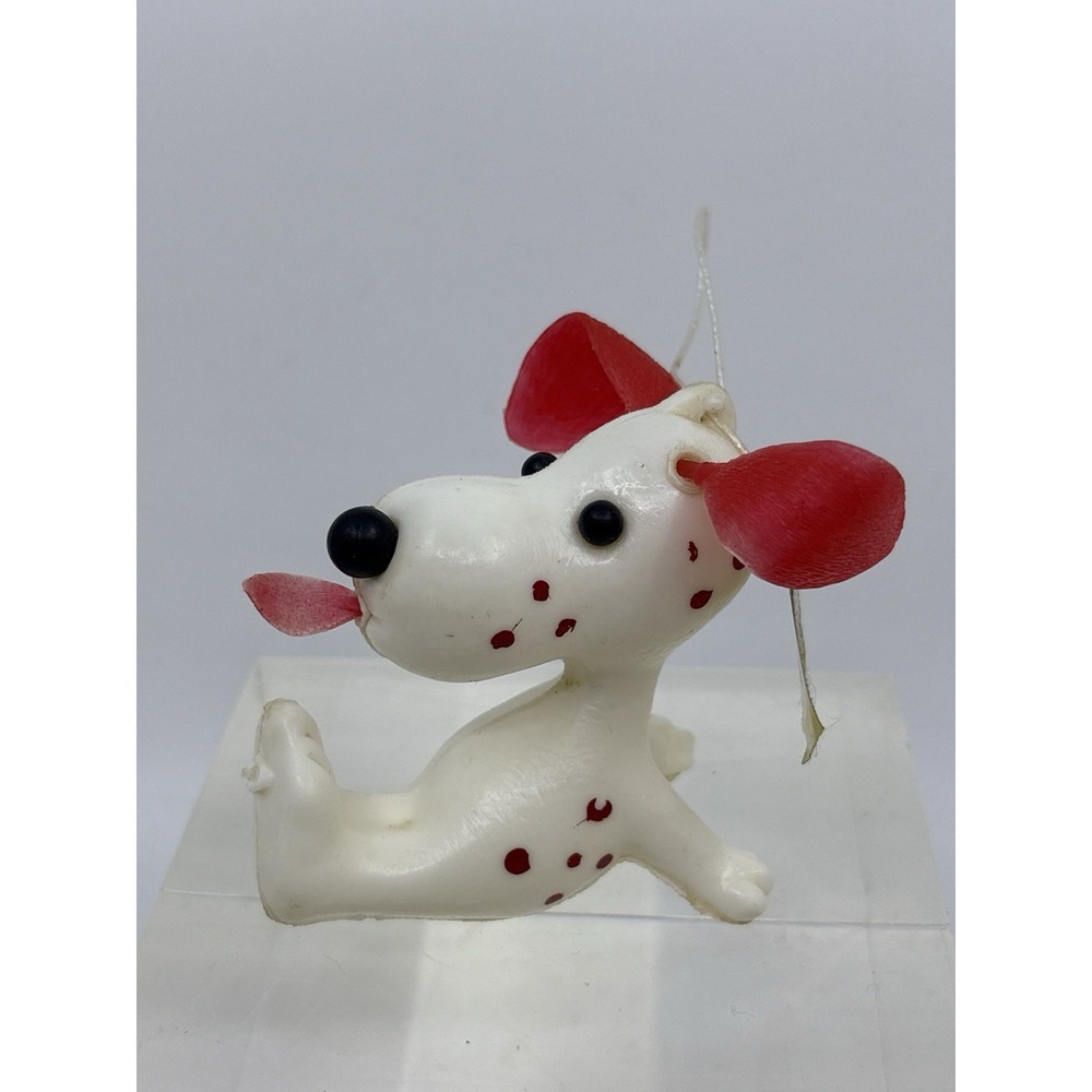 Vtg 1960s White Dog With Red Ears Spots Christmas Ornament Tongue Sticking